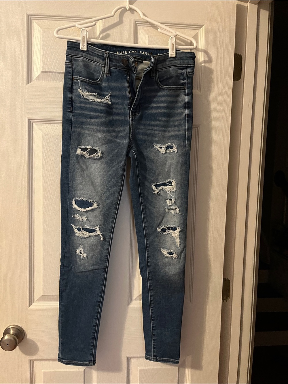 American Eagle Outfitters Dark Blue Distressed Skinny Jeans